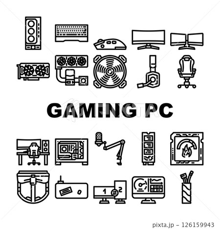 gaming pc hardware processor icons set vector 126159943