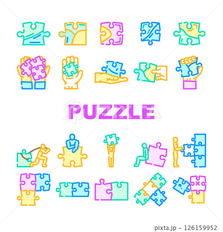 puzzle game jigsaw riddle icons set vector 126159952