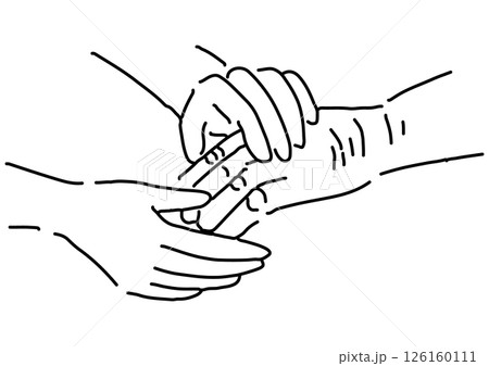 高齢者の手を温かく包む両手シンプル線画 高齢者の手を温かく包む両手シンプル線画 126160111