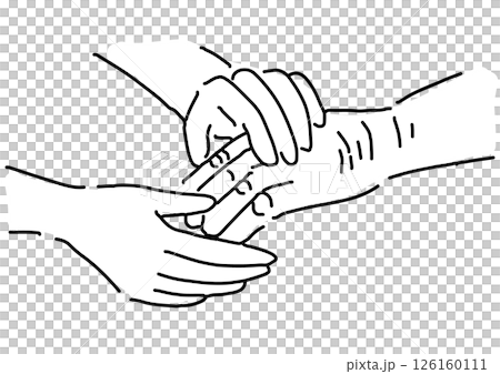 高齢者の手を温かく包む両手シンプル線画 高齢者の手を温かく包む両手シンプル線画 126160111