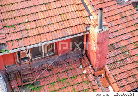 old tiled roof in favelas 126160251