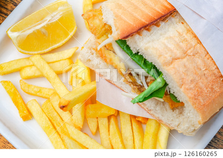 sandwich and French fries, close-up, selective focus sandwich and French fries, close-up, selective focus 126160265
