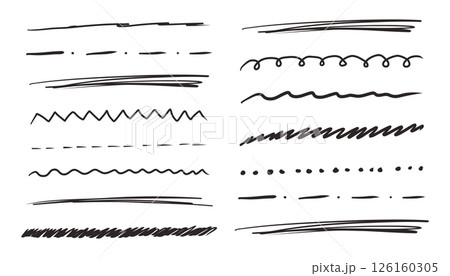 Underline mark border doodle hand drawn mark, swoosh highlight freehand brush. Grunge scribble curvy symbol. Marker check figure. 126160305