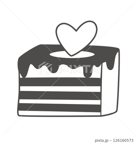 Piece of cake with cream and heart-shaped decor 126160573