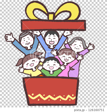 一個微笑的家庭從盒子裡跳出來的插圖 126160751