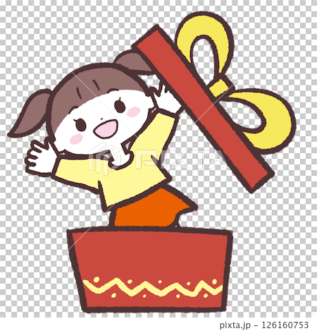 一個女孩從盒子裡跳出來的插圖 126160753