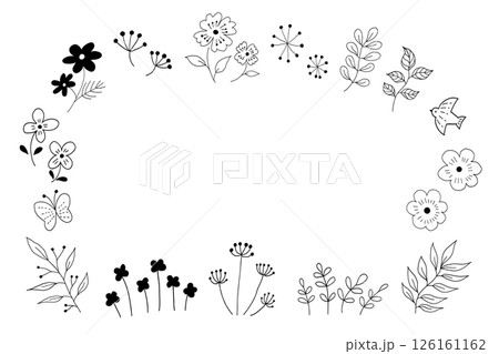 シンプルな植物の線画イラストセット 黒のイラスト素材 [126161162