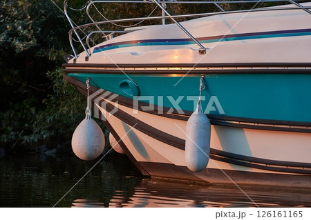 Motorboat front detail on a river 126161165