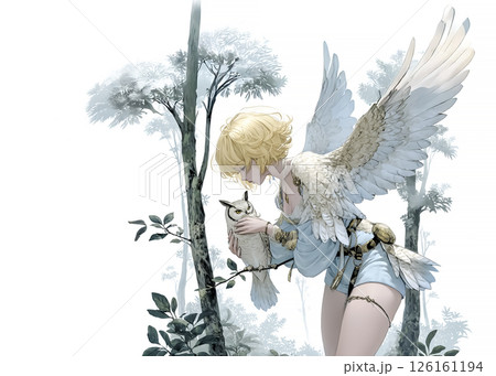 世話焼きのフクロウの妖精のイラスト素材 126161194