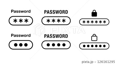 パスワード入力やセキュリティ関連のシンプルな線画ベクターアイコンセット(6種) パスワード入力やセキュリティ関連のシンプルな線画ベクターアイコンセット(6種) 126161295