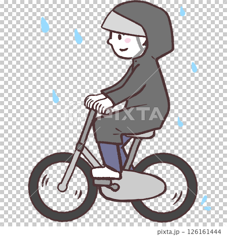 一名身穿雨衣騎自行車的男子的插圖 一名身穿雨衣騎自行車的男子的插圖 126161444