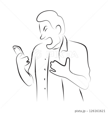 man using mobile phone with anger illustration vector hand drawn with black lines isolated on white background man using mobile phone with anger illustration vector hand drawn with black lines isolated on white background 126161621