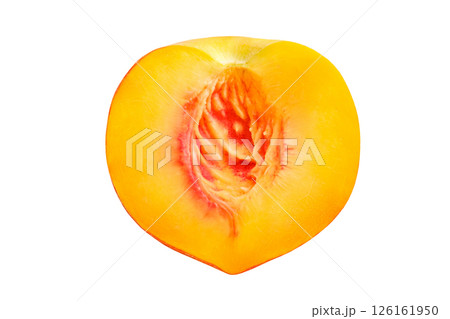 peach cut in half without seed isolated on white background with clipping path  126161950