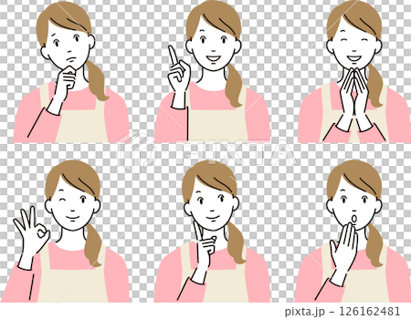 色々な表情やポーズのエプロン姿の若い主婦のベクターイラストセット 色々な表情やポーズのエプロン姿の若い主婦のベクターイラストセット 126162481