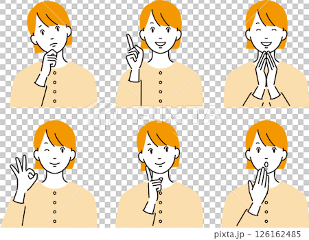 色々な表情やポーズの若い女性のベクターイラストセット 126162485