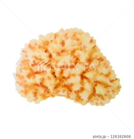 Watercolor illustration of a yellow-orange coral resembling brain coral or sponge coral. Sea-inspired element for tropical designs, kids themes, summer cards, and underwater scenes. 126162608
