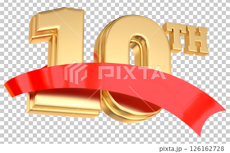 Happy Anniversary Number 10 th Gold With Red 3D Render 126162728