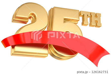 Happy Anniversary Number 25 th Gold With Red 3D Render Happy Anniversary Number 25 th Gold With Red 3D Render 126162731