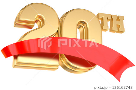 Happy Anniversary Number 20 th Gold With Red 3D Render Happy Anniversary Number 20 th Gold With Red 3D Render 126162748