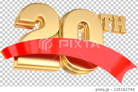 Happy Anniversary Number 20 th Gold With Red 3D Render Happy Anniversary Number 20 th Gold With Red 3D Render 126162748