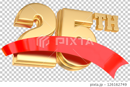 Happy Anniversary Number 25 th Gold With Red 3D Render Happy Anniversary Number 25 th Gold With Red 3D Render 126162749