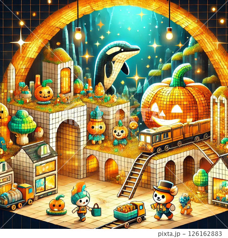 洞窟の中に広がるカボチャで彩られたタイルの町 126162883
