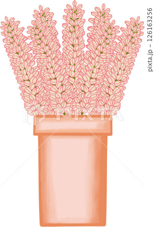 Beautiful idea and style of creamy mixed pink flowers in the brown ceramic vase for decorate in a home or flower shop. 126163256