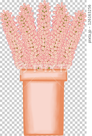Beautiful idea and style of creamy mixed pink flowers in the brown ceramic vase for decorate in a home or flower shop. 126163256