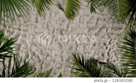 Tropical Beach Sand Background with Palm Leaves Frame Animation 126163280