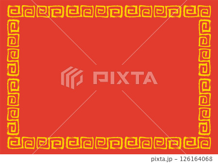 中華風フレーム。筆タッチの手描き雷紋。赤と黄色の四角 中華風フレーム。筆タッチの手描き雷紋。赤と黄色の四角 126164068