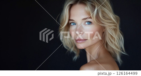 Beauty photo of natural beauty middle age woman with natural makeup and hairstyle.AI Generative. 126164499