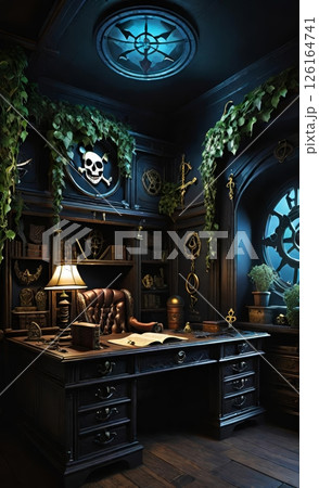 Moody Pirate Captain's Study with Nautical Decor 126164741