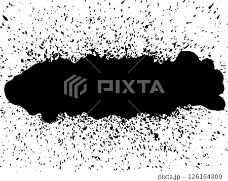 A bold black ink splash radiates outward with intense scattered droplets on a white background 126164809