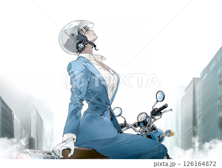 スクーターで通勤する若い女性のイラスト素材 126164872