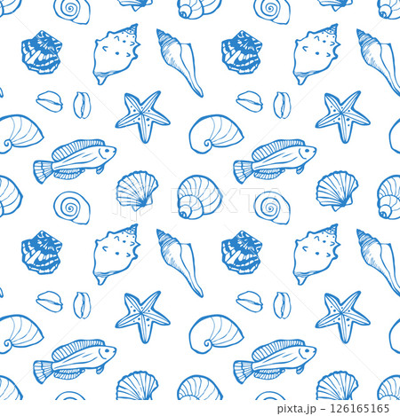 seamless hand drawn outline pattern with shells seamless hand drawn outline pattern with shells 126165165