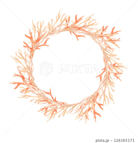 Watercolor round beige hand painted coral reef frame Watercolor round beige hand painted coral reef frame 126165171