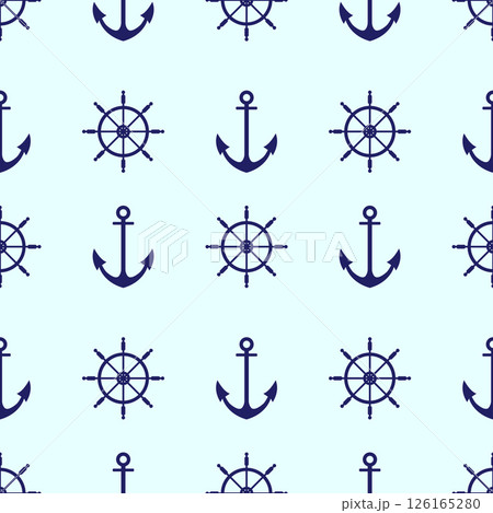 Navy seamless pattern with anchor and steering wheel. Seamless pattern for wallpaper, print, wrapping paper, textile. Navy seamless pattern with anchor and steering wheel. Seamless pattern for wallpaper, print, wrapping paper, textile. 126165280