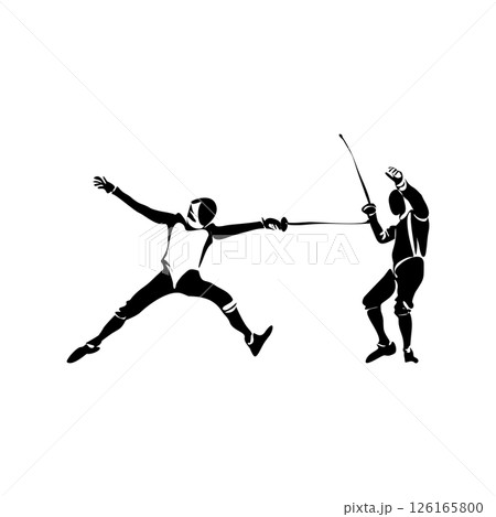 Fencing player or swardsman doodle style sketch illustration 126165800