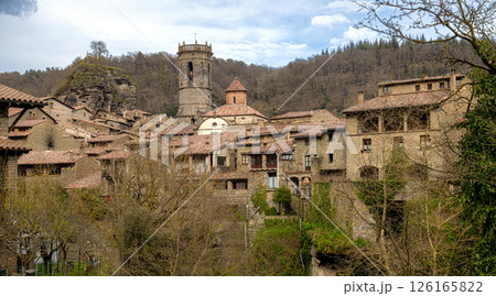 Very nice splendid Spanish village Rupit in a sunny day. Catalonia 126165822