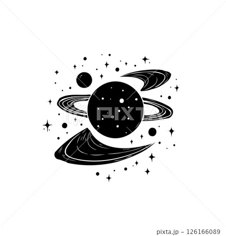 Monochromatic depiction of a celestial body with cosmic stellar background Monochromatic depiction of a celestial body with cosmic stellar background 126166089