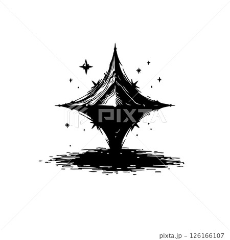 Stylized ink drawing of a diamond shape adorned with stars on white surface Stylized ink drawing of a diamond shape adorned with stars on white surface 126166107