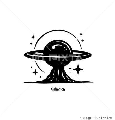 Stylized rendition of a celestial body with ringed structure and star accents Stylized rendition of a celestial body with ringed structure and star accents 126166126