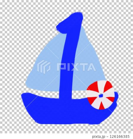 Illustration of a yacht with the number 1 hidden, sea, summer image material (JPEG/PNG) 126166385