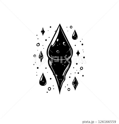 Abstract depiction of a dark elongated gem surrounded by ethereal elements Abstract depiction of a dark elongated gem surrounded by ethereal elements 126166559