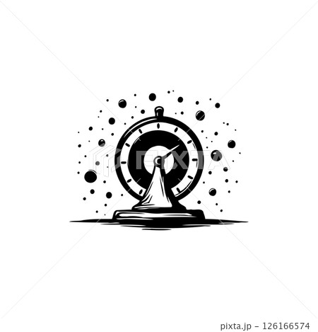 Abstract representation of time's liquidity with dial and melting form emblem 126166574