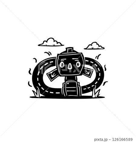 Abstract illustration featuring a stylized figure wrapped in winding road 126166589