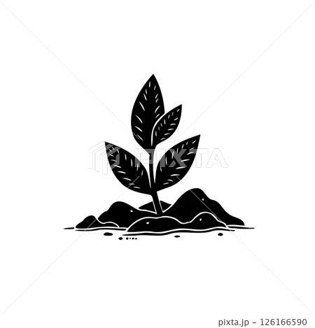 Silhouette of a young plant sprouting from soil, embodying natural growth Silhouette of a young plant sprouting from soil, embodying natural growth 126166590
