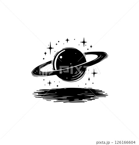 Stylized celestial sphere illustration with a ring system in graphic drawing 126166604