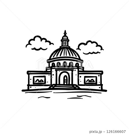 Minimalist sketch of a domed building with clouds evoking governmental structure Minimalist sketch of a domed building with clouds evoking governmental structure 126166607