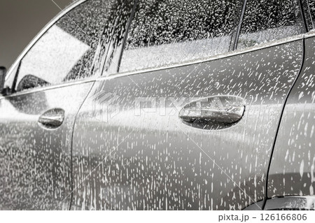 car cleaning and washing with foam soap 126166806